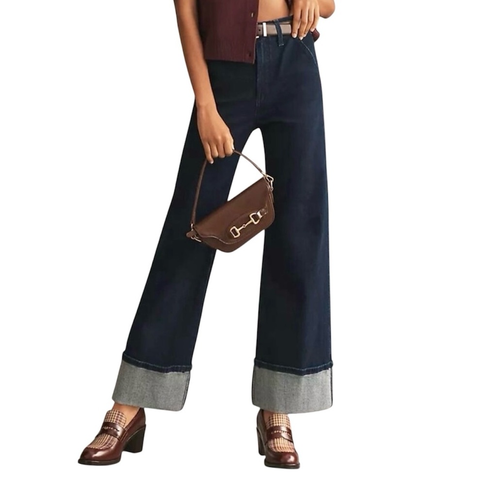 NWT Joes Jeans The Trixie High Rise Wide Leg Cuffed Trousers Dark Don’t Worry